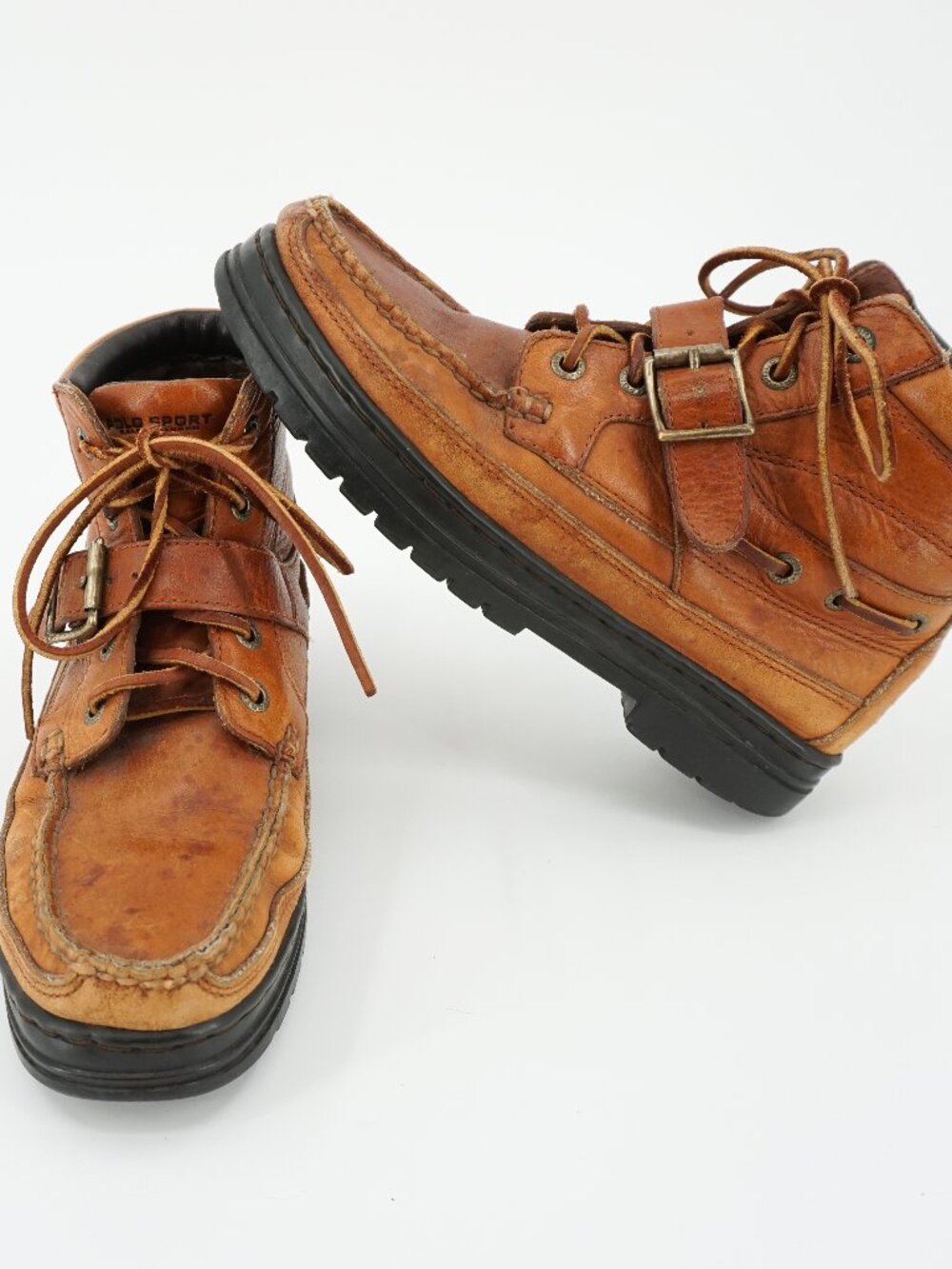 Polo Sport Ralph Lauren Leather Ankle Hiking Boots w/Buckle Strap Mens 7.5B